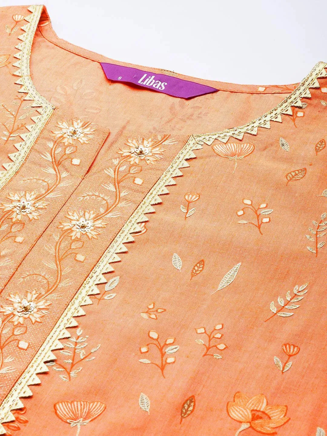 Orange Printed Cotton Silk Kurta - Libas 