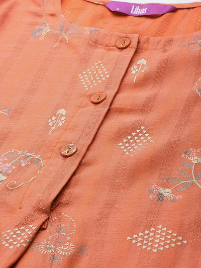 Orange Printed Cotton Silk Kurta - Libas