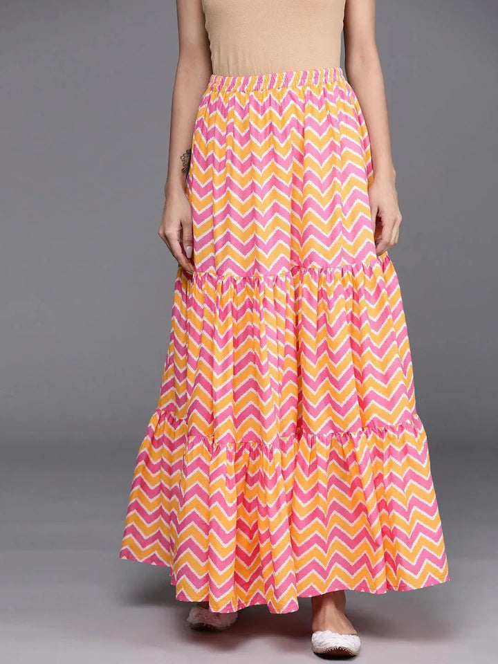 Orange Printed Cotton Skirt - Libas