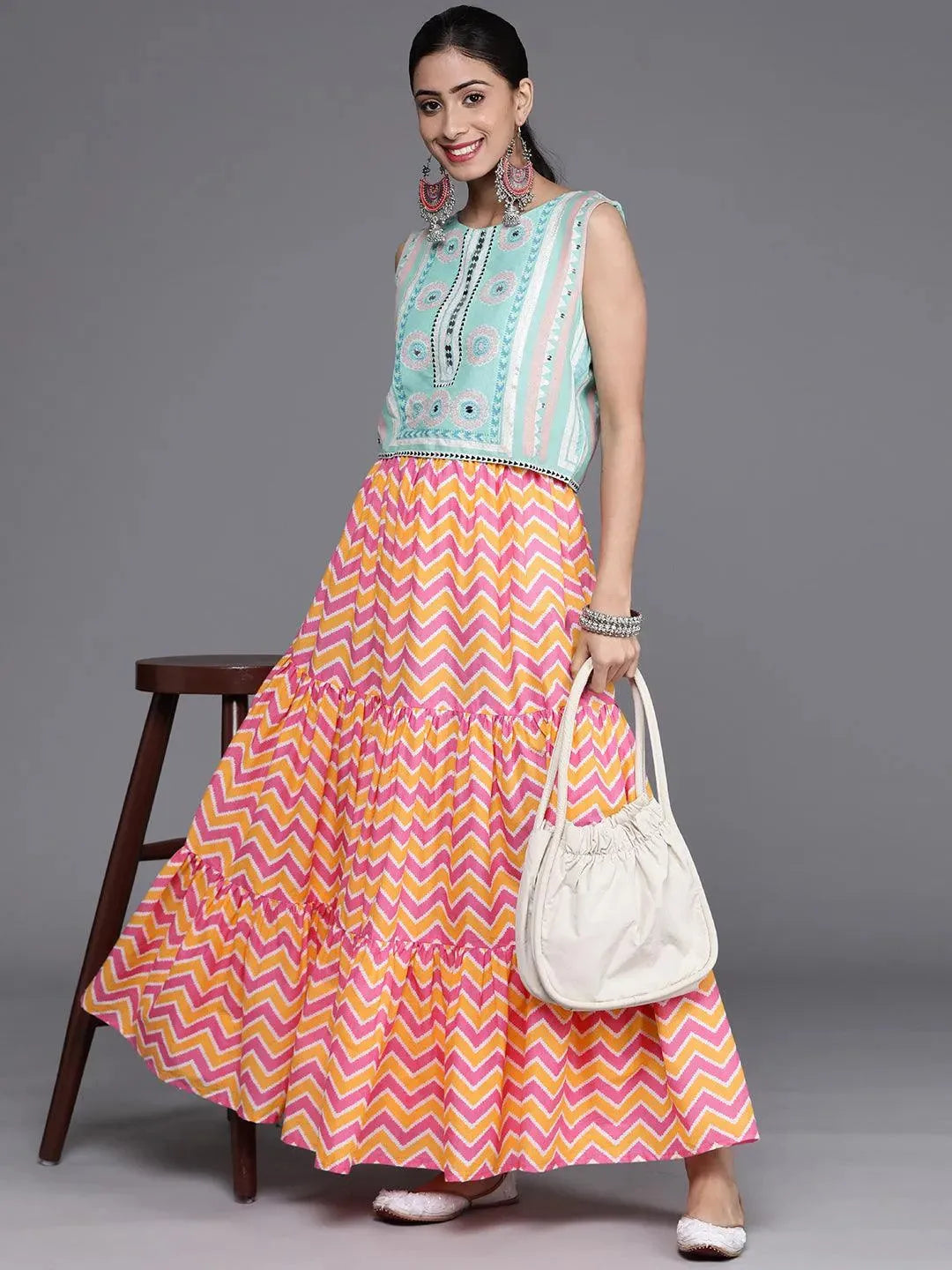 Orange Printed Cotton Skirt - Libas