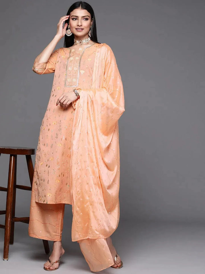 Orange Printed Cotton Suit Set - Libas