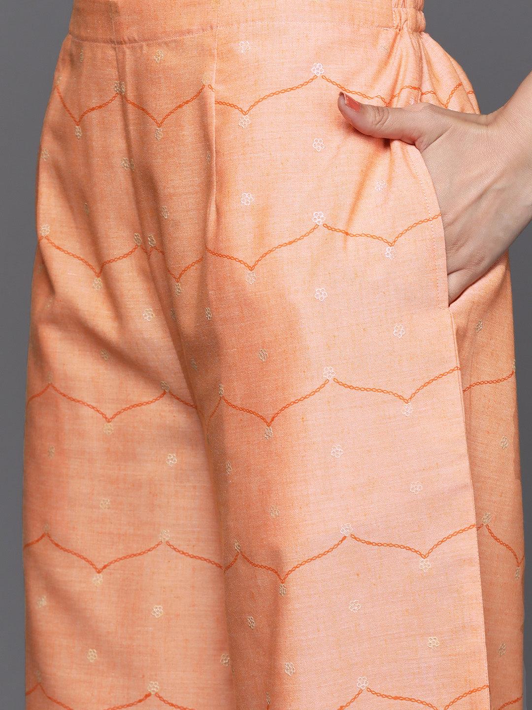 Orange Printed Cotton Suit Set - Libas