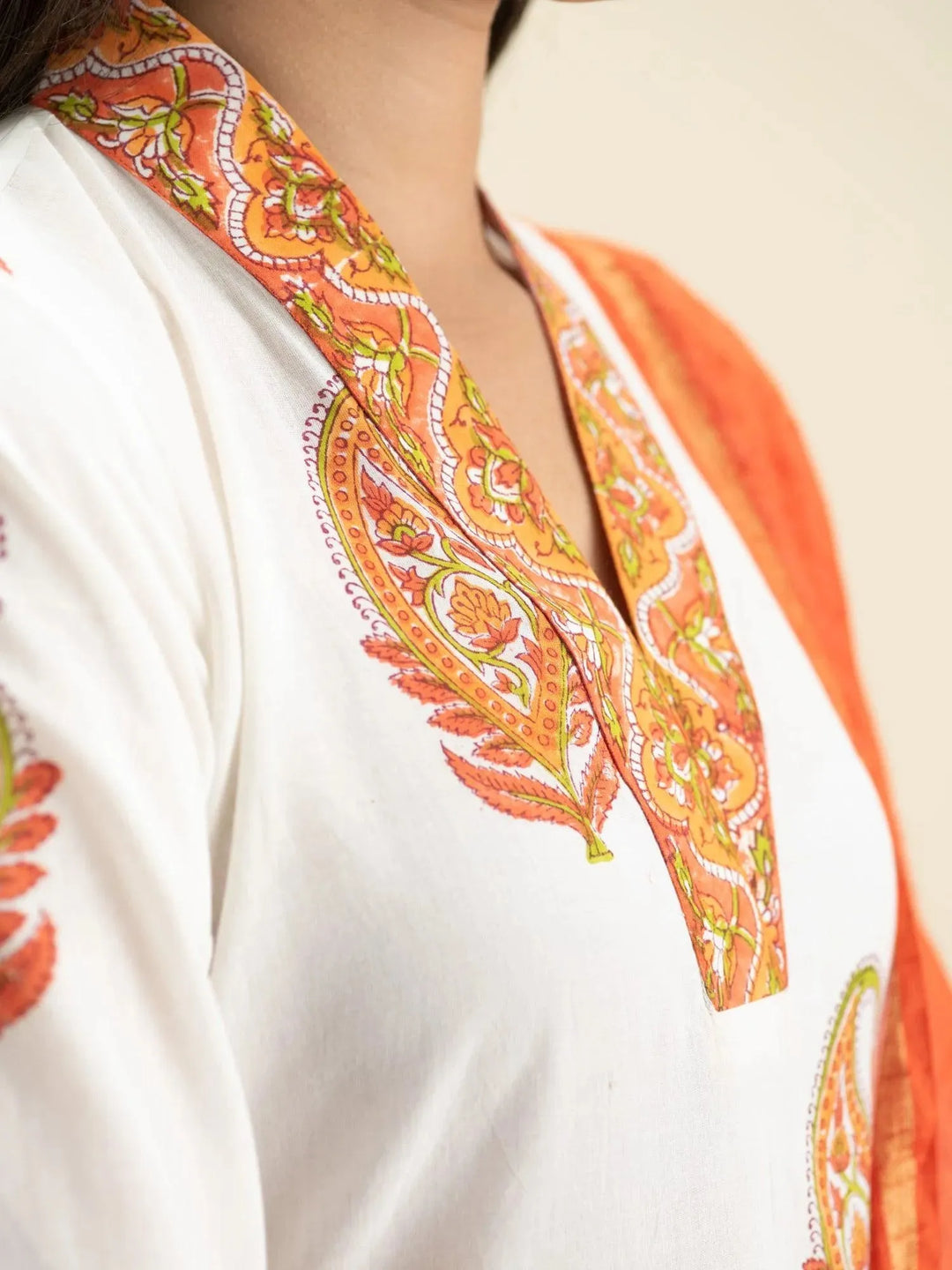 Orange Printed Cotton Suit Set - Libas 