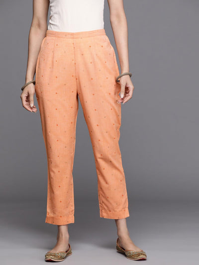 Orange Printed Cotton Trousers - Libas