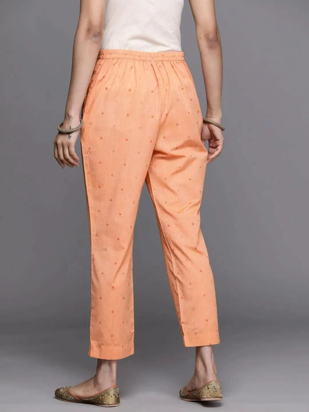 Orange Printed Cotton Trousers - Libas