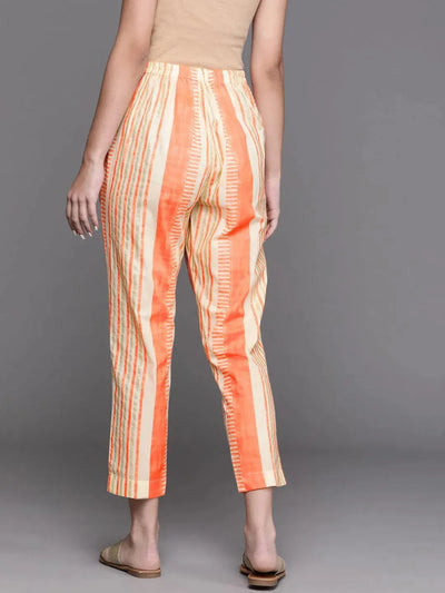 Orange Printed Cotton Trousers - Libas