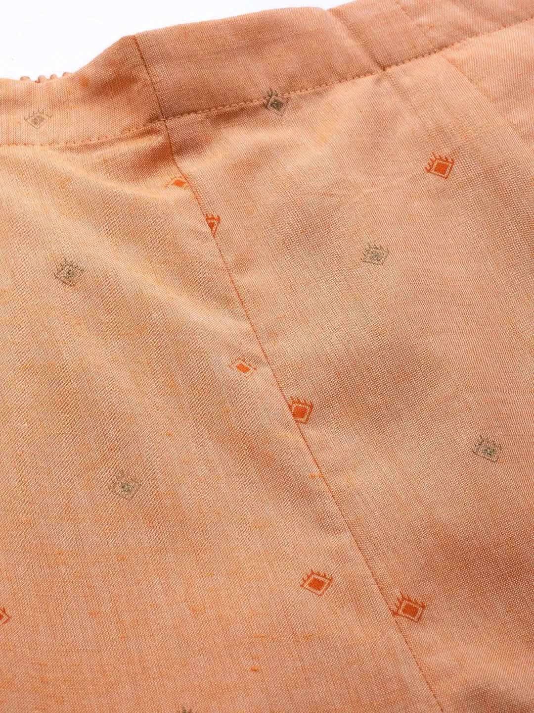 Orange Printed Cotton Trousers - Libas