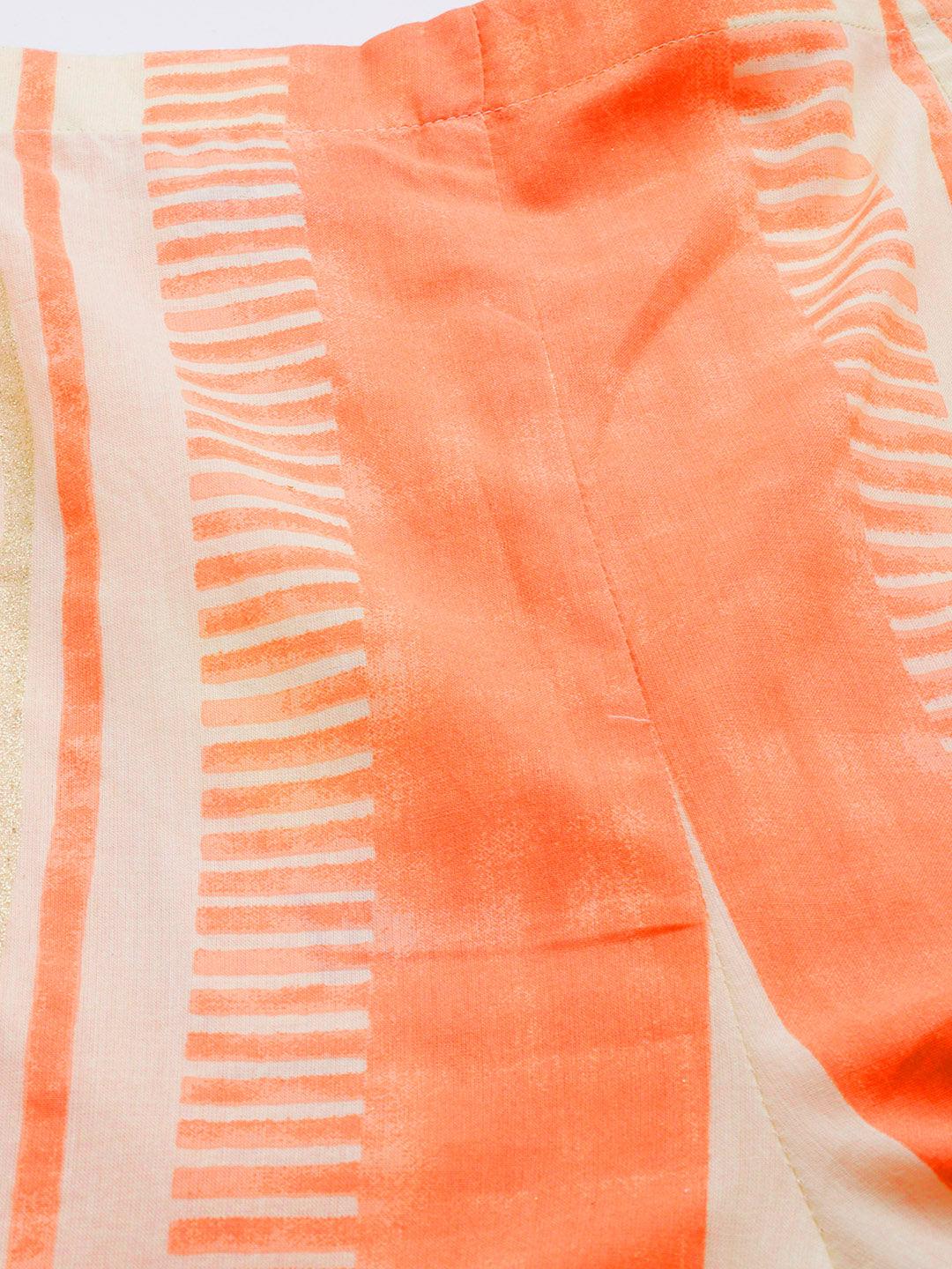Orange Printed Cotton Trousers - Libas