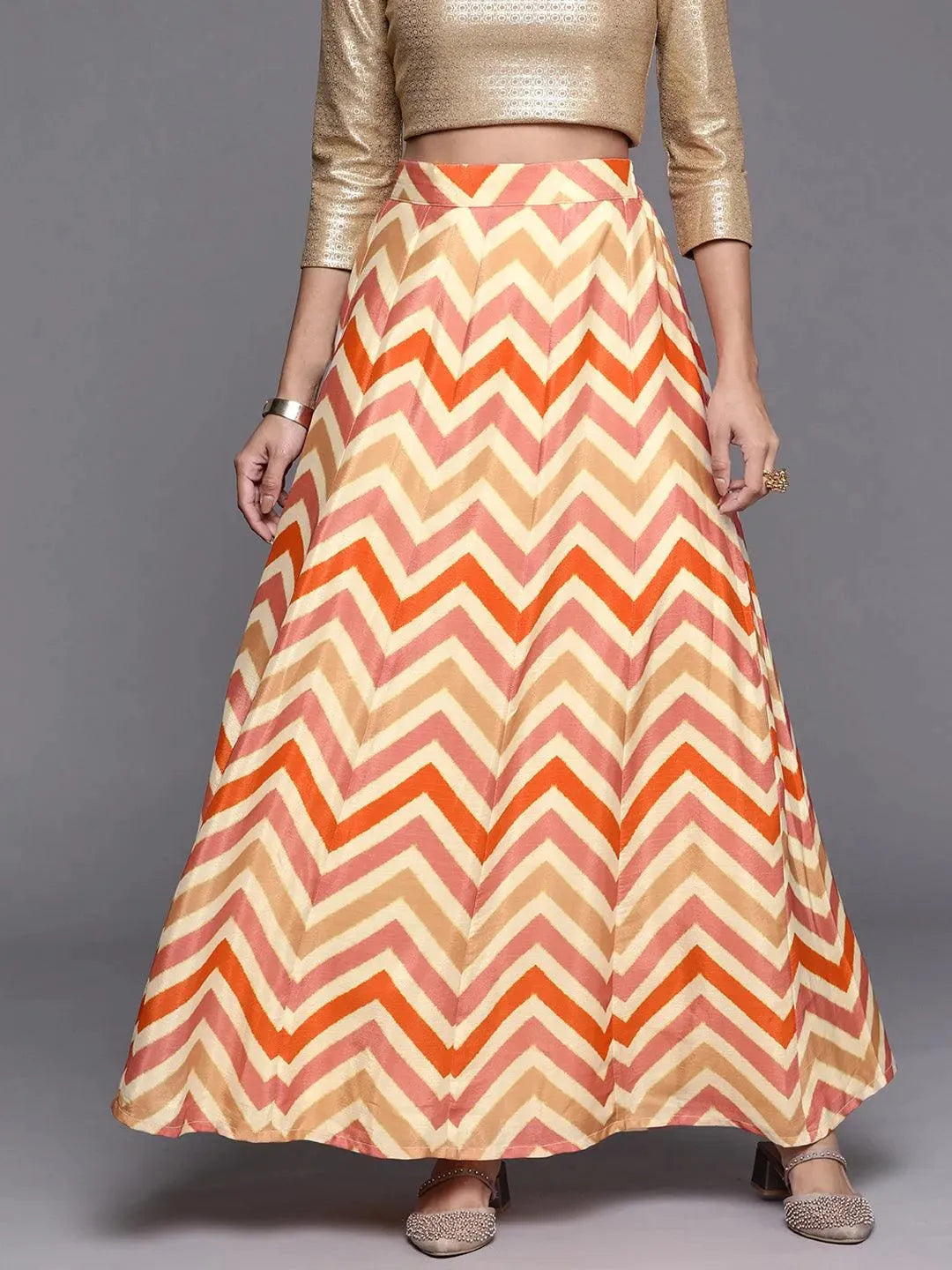 

Orange Printed Crepe Skirt