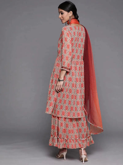 Orange Printed Georgette Suit Set - Libas