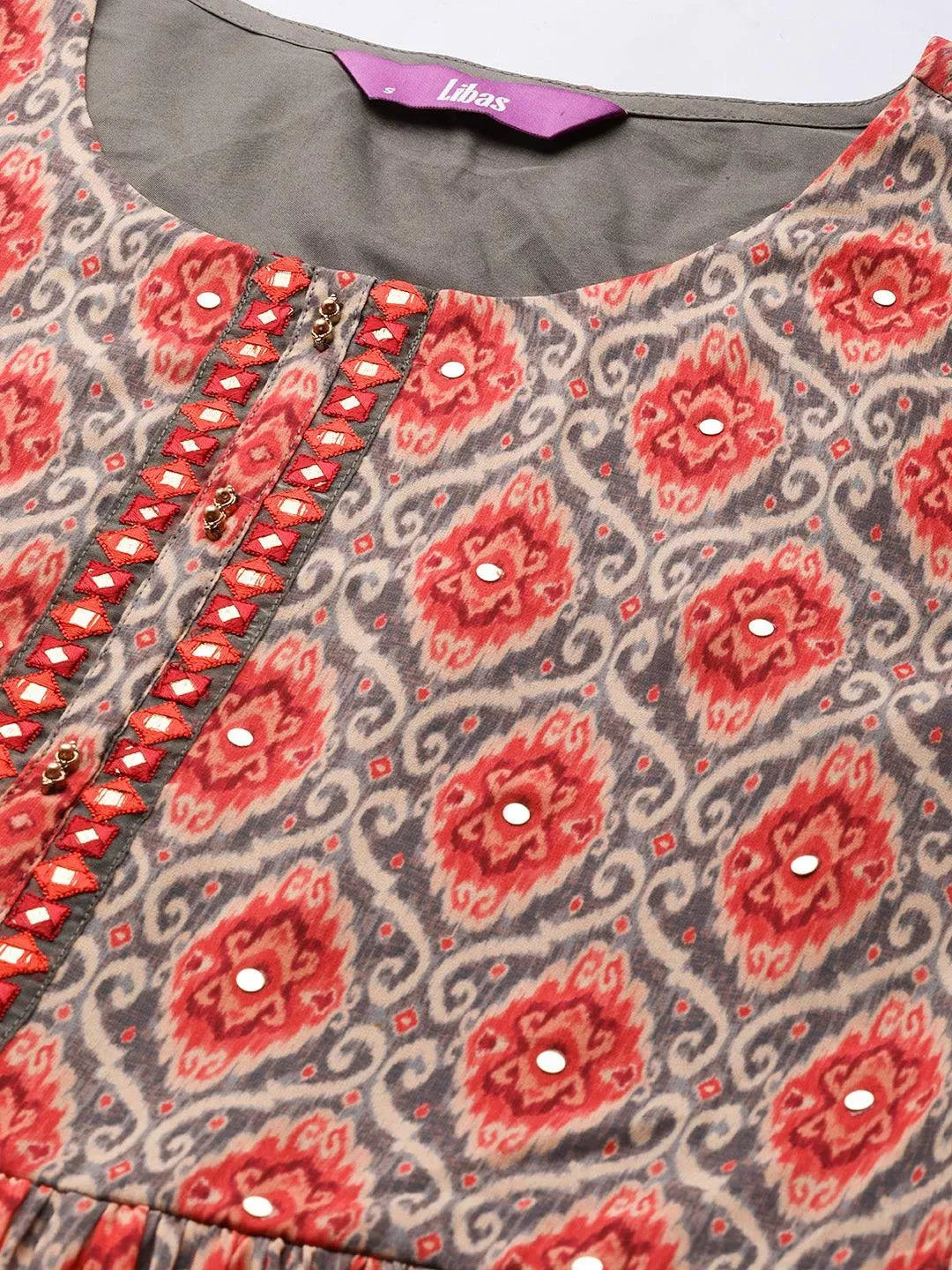 Orange Printed Georgette Suit Set - Libas 
