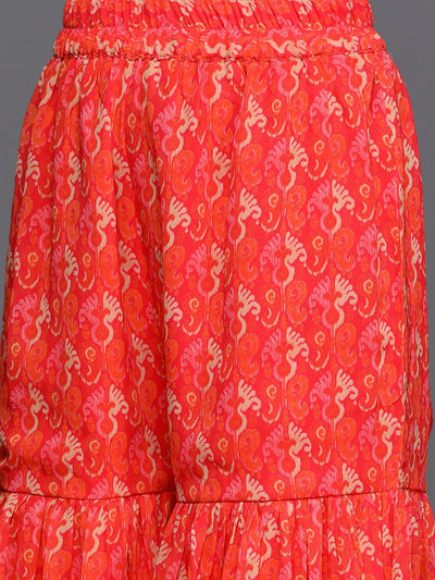 Orange Printed Georgette Suit Set - Libas