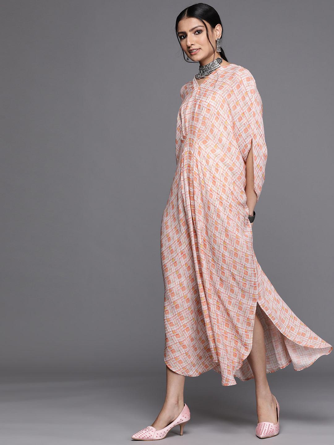 Orange Printed Georgette Dress - Libas