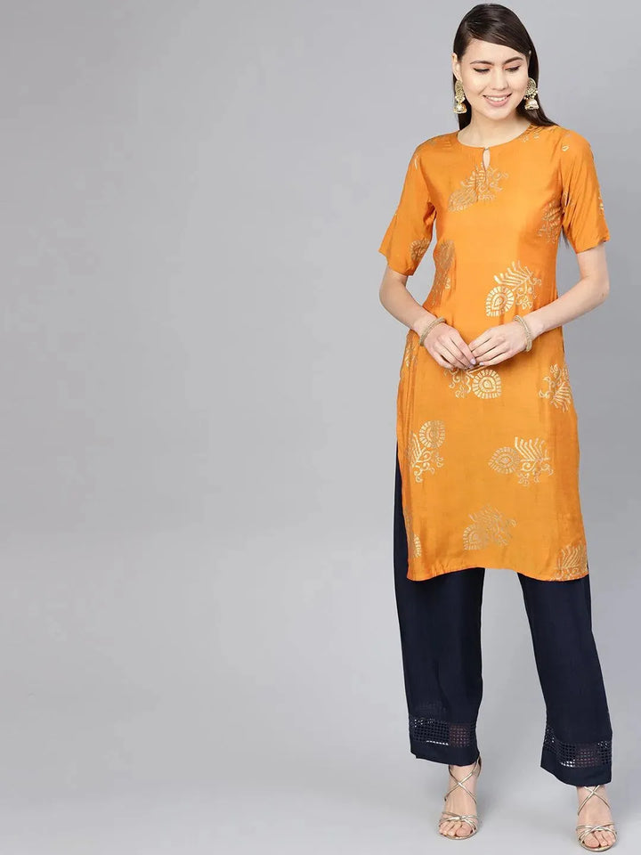 Orange Printed Muslin Kurta Set - Libas