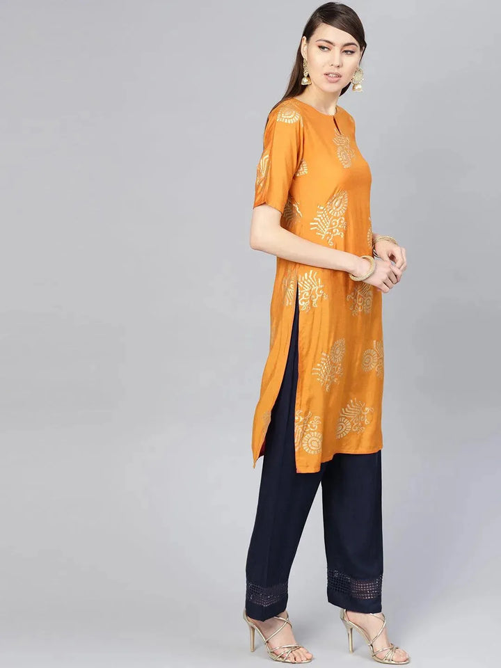 Orange Printed Muslin Kurta Set - Libas