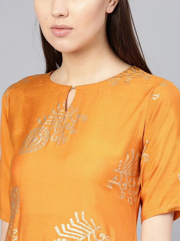 Orange Printed Muslin Kurta Set - Libas