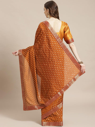 Orange Printed Polyester Saree - Libas