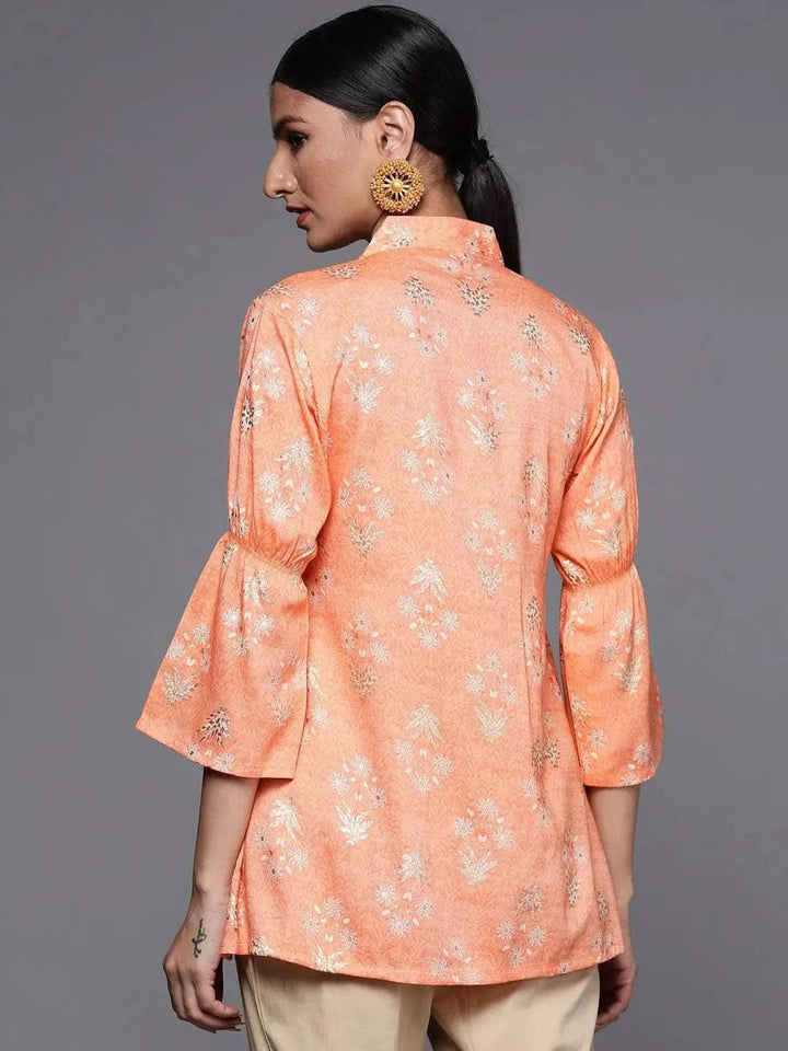 Orange Printed Rayon A-Line Kurti - Libas