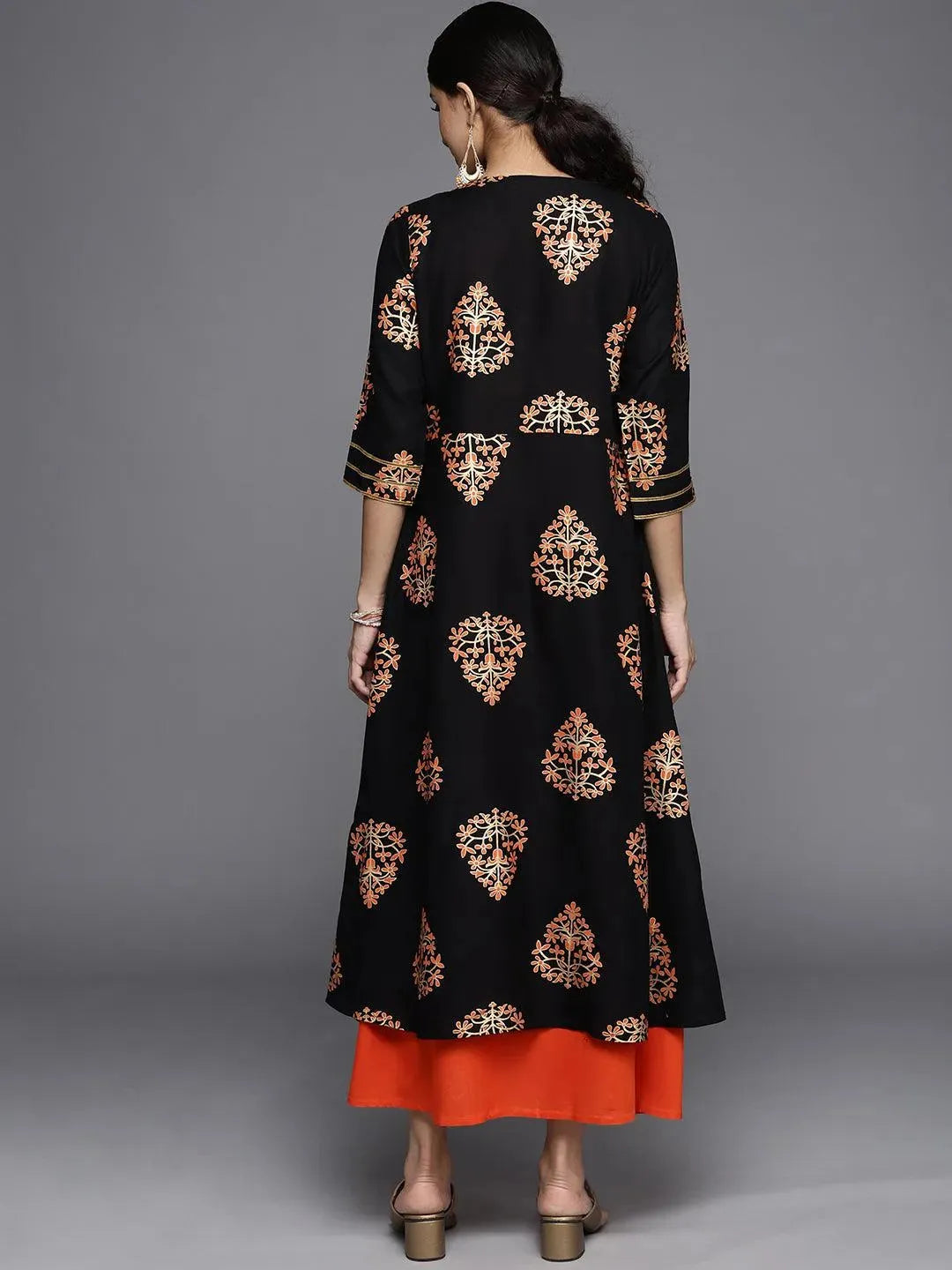 Orange Printed Rayon Dress - Libas