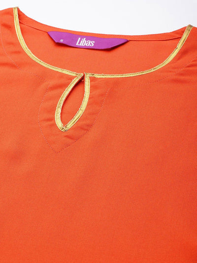 Orange Printed Rayon Dress - Libas
