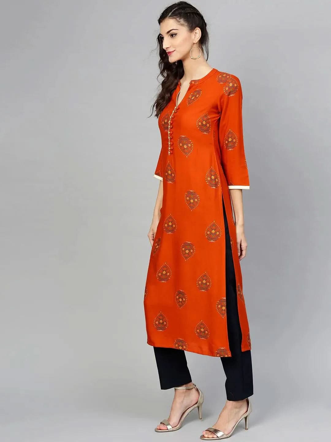 

Buy Orange Printed Rayon Kurta - 7823- | Libas Ethnic Wear Online