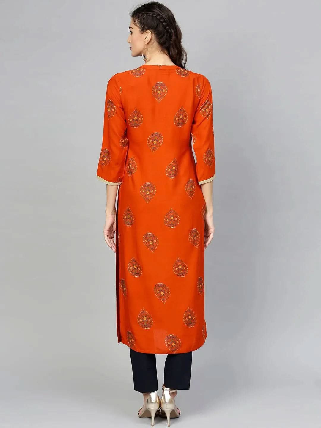 

Buy Orange Printed Rayon Kurta - 7823-XS | Libas Ethnic Wear Online