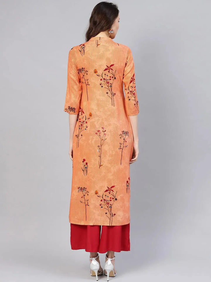 Orange Printed Rayon Kurta - Libas