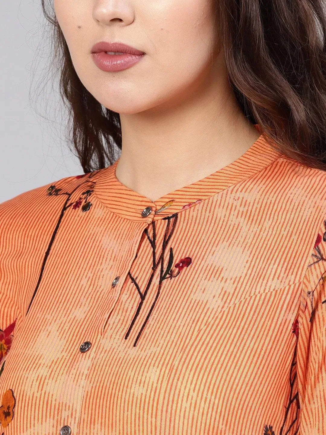 Orange Printed Rayon Kurta - Libas 