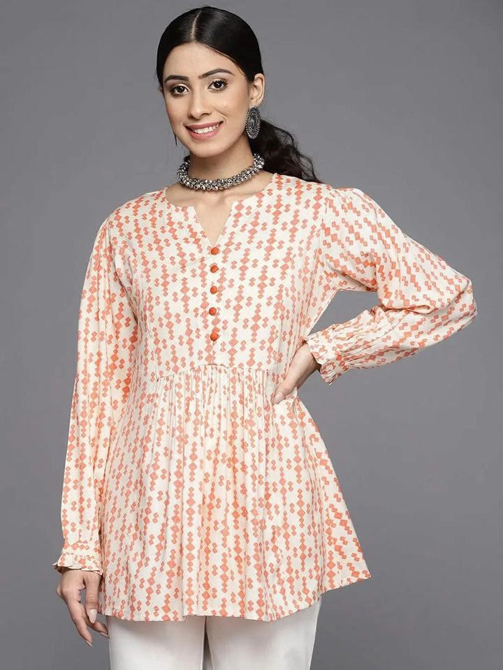 Orange Printed Rayon Kurti - Libas