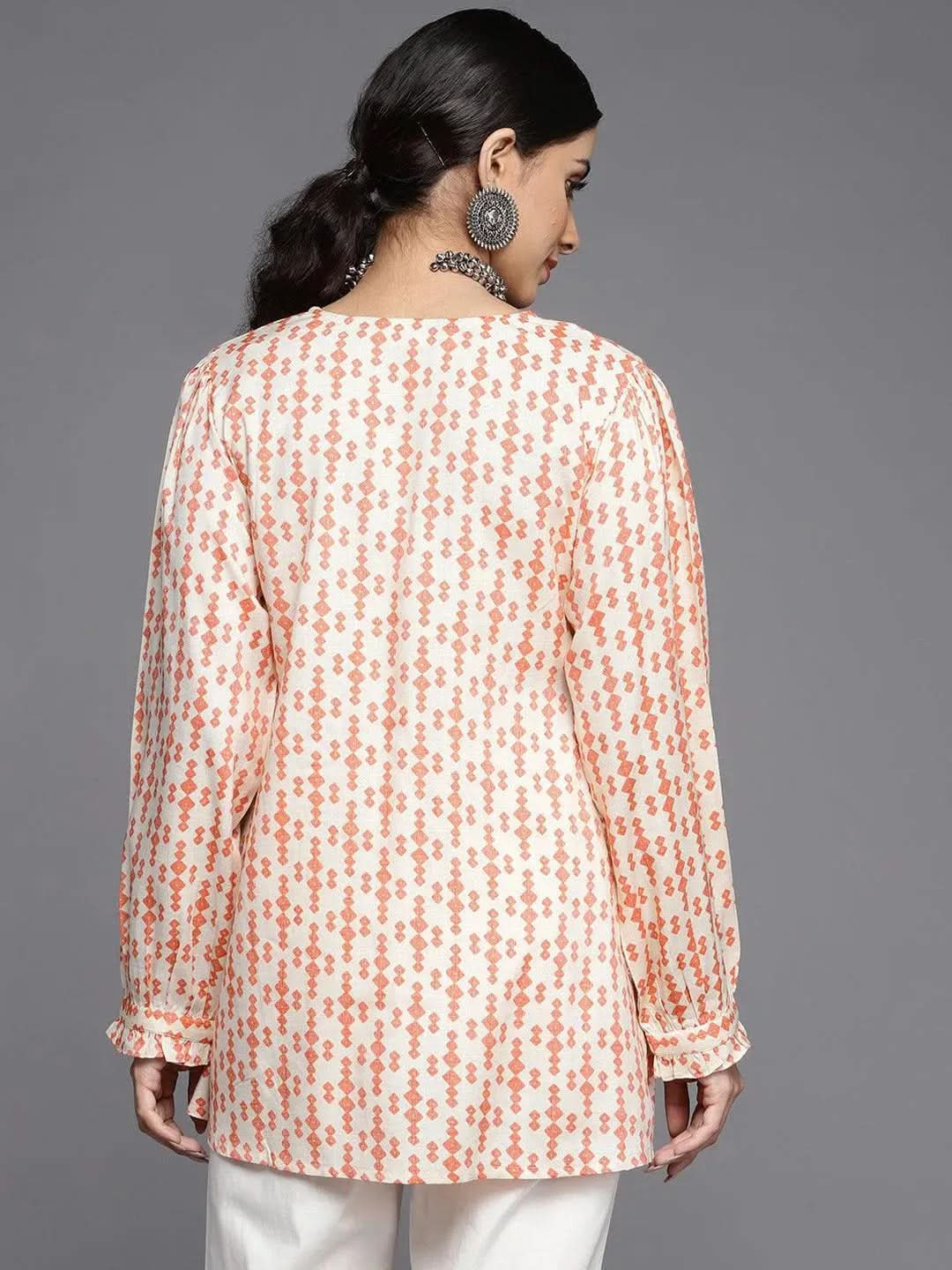 Orange Printed Rayon Kurti - Libas 