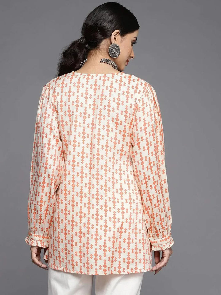 Orange Printed Rayon Kurti - Libas