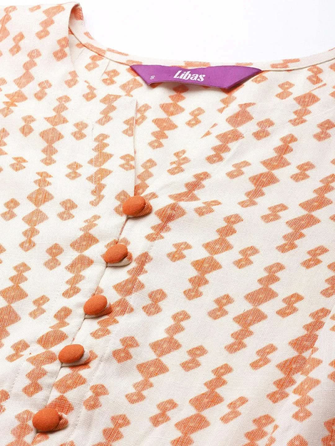 Orange Printed Rayon Kurti - Libas 