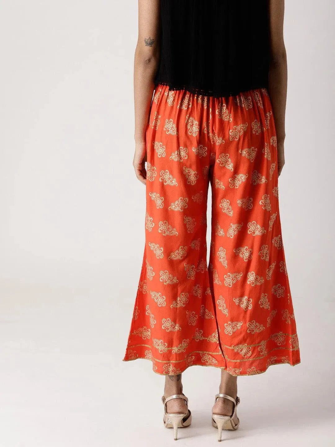 Orange Printed Rayon Palazzos - Libas