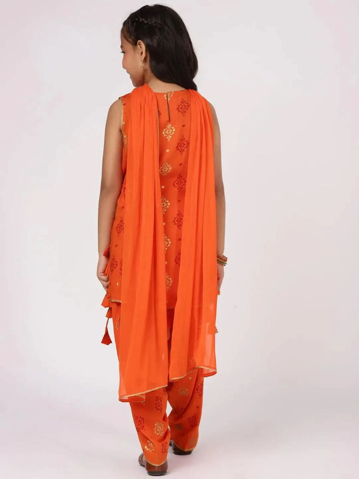 Orange Printed Rayon Straight Suit Set - Libas
