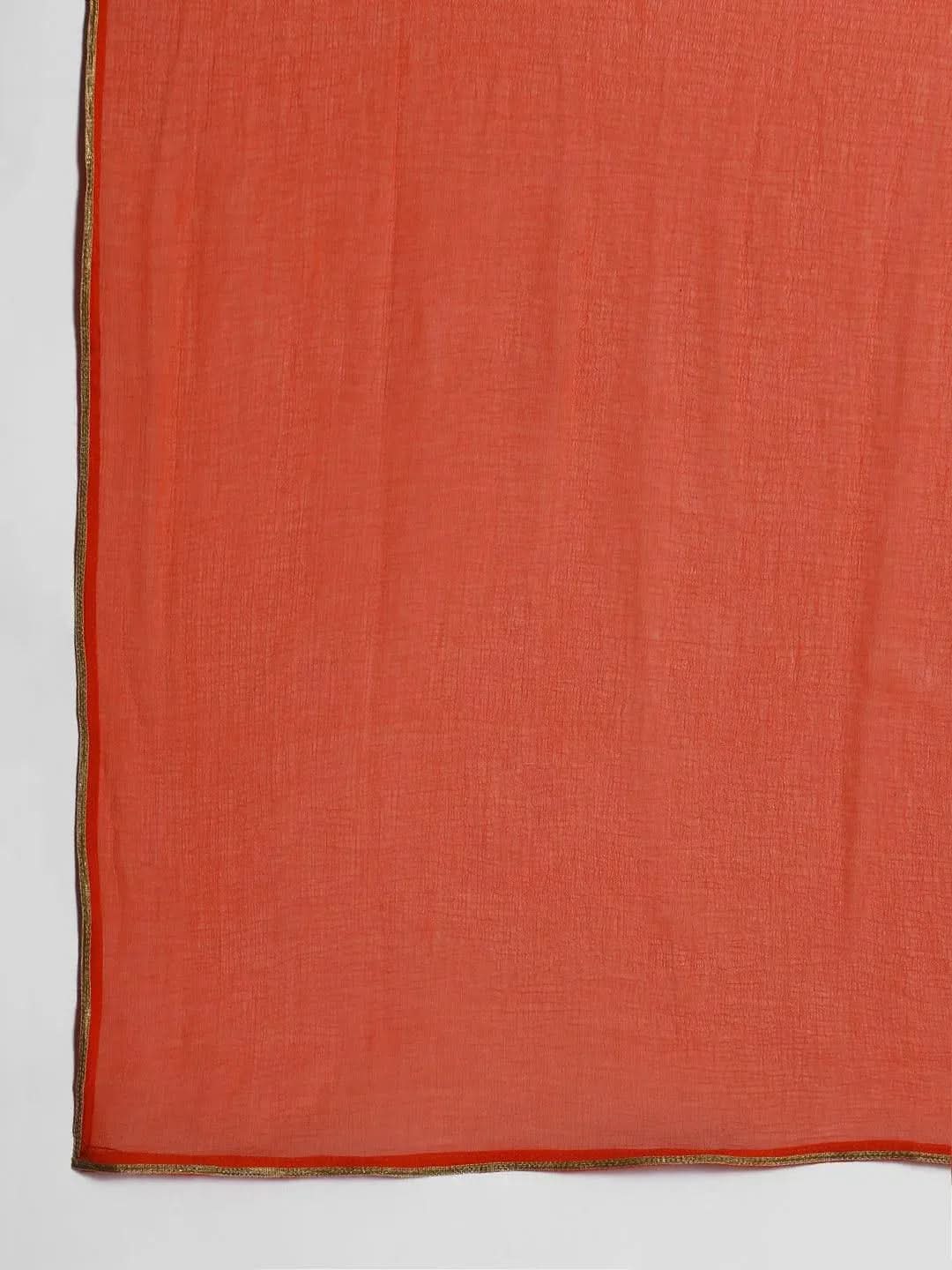 Orange Printed Rayon Straight Suit Set - Libas 