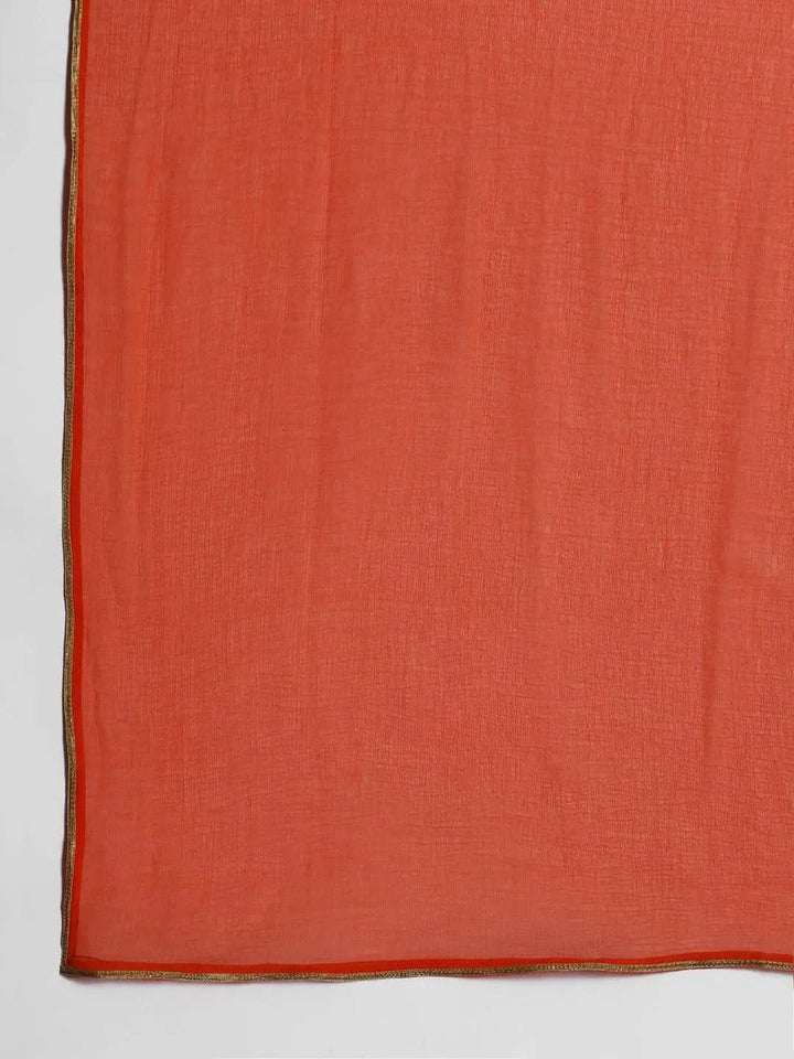 Orange Printed Rayon Straight Suit Set - Libas