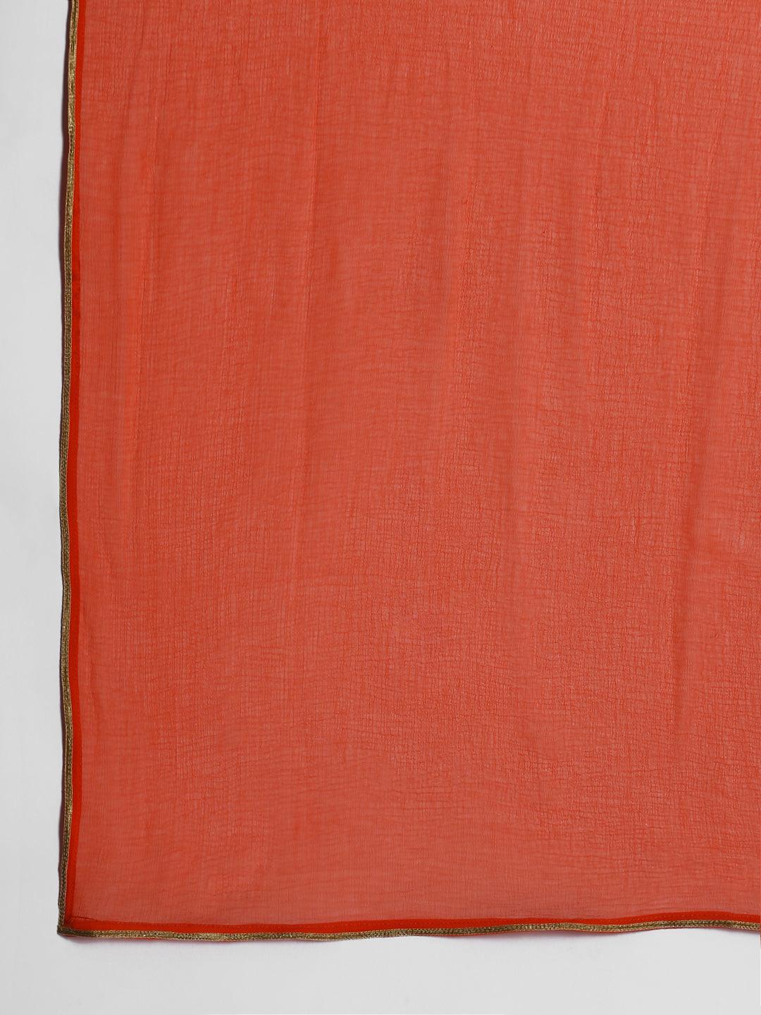 Orange Printed Rayon Straight Suit Set - Libas