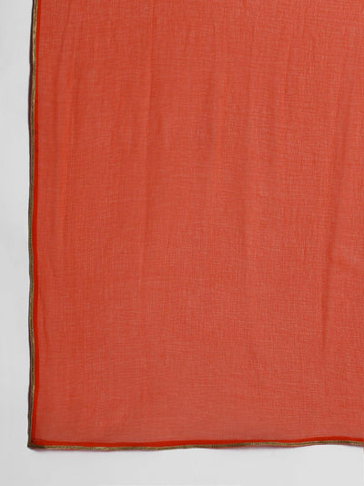 Orange Printed Rayon Straight Suit Set - Libas
