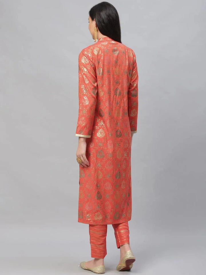 Orange Printed Rayon Kurta Set - Libas