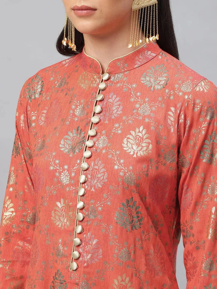 Orange Printed Rayon Kurta Set - Libas