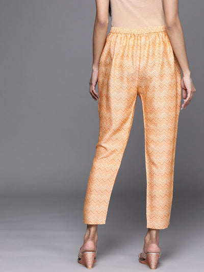 Orange Printed Rayon Trousers - Libas