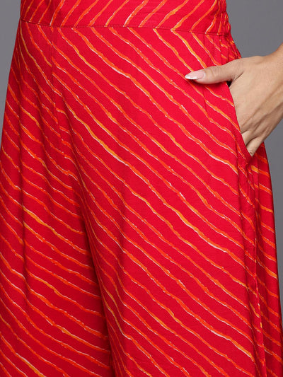Orange Printed Silk Blend Anarkali Kurta With Trousers & Dupatta - Libas
