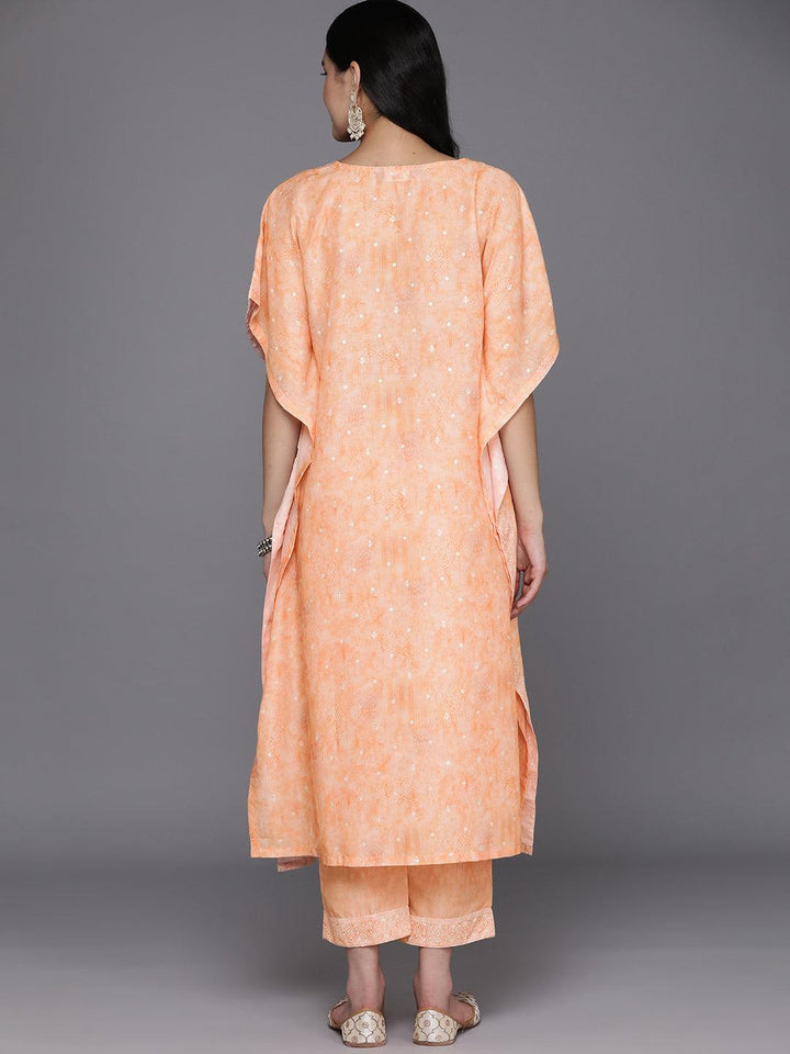Orange Printed Silk Blend Kaftan Kurta Set With Trousers - Libas
