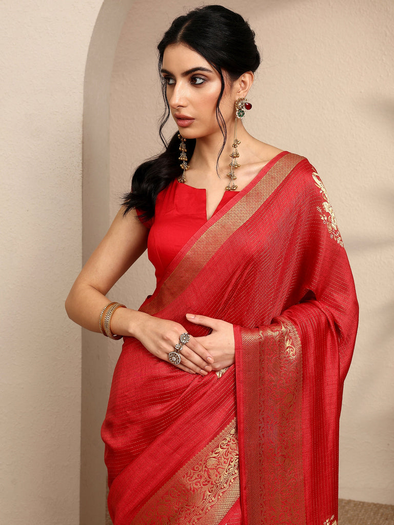 Libas Orange Printed Silk Blend Saree With Unstitched Blouse Piece