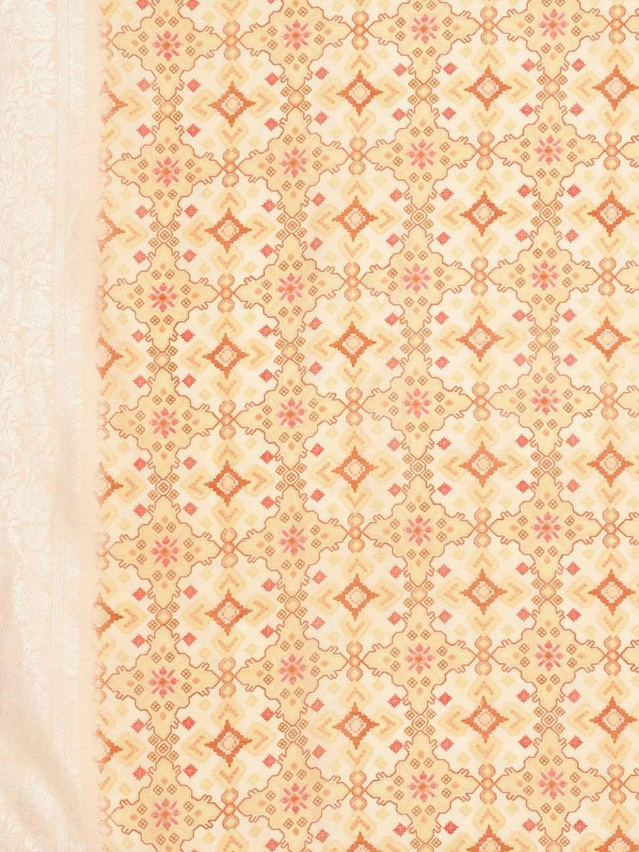 Orange Printed Silk Blend Straight Suit Set main image 0