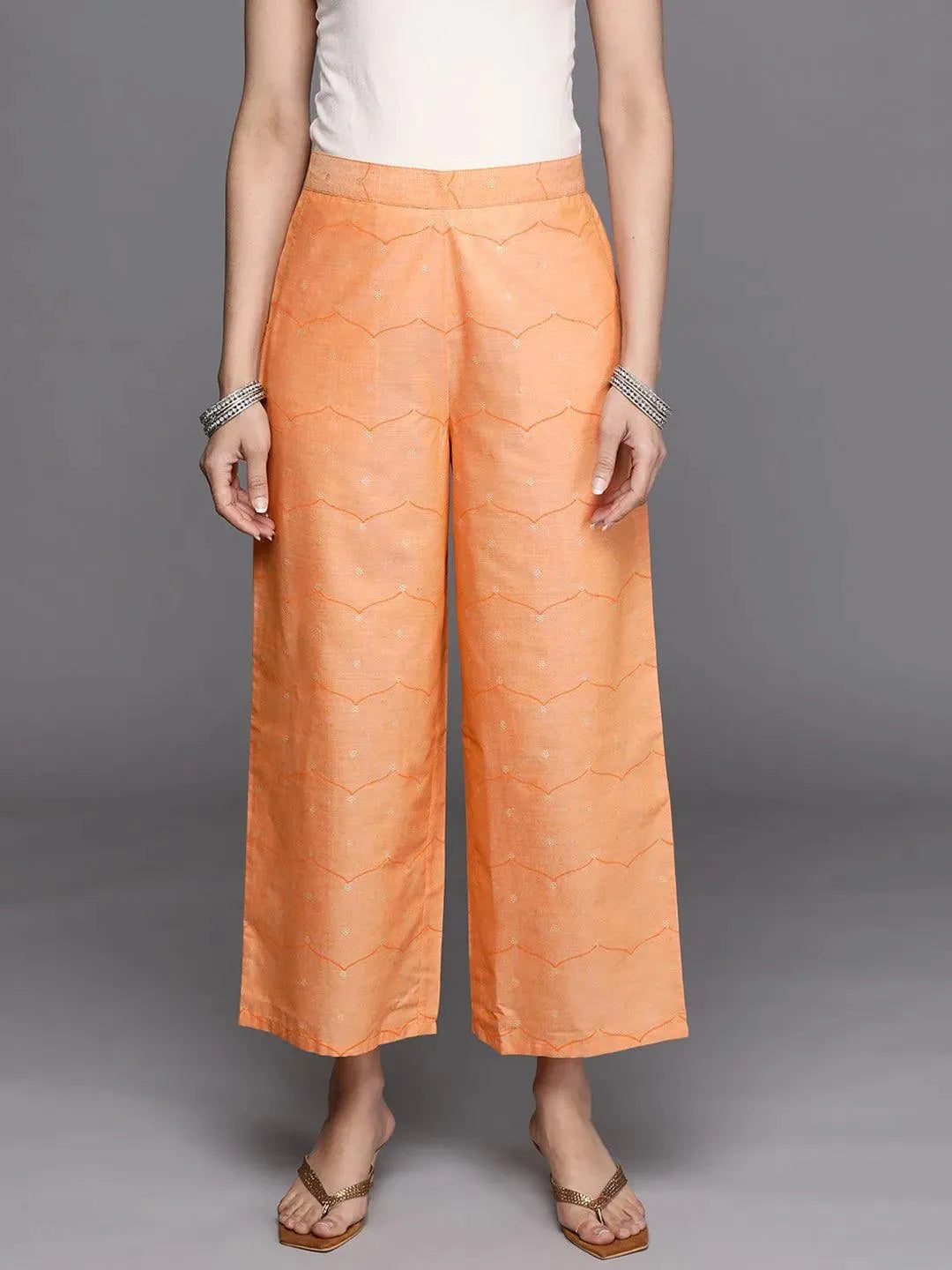 Orange Printed Silk Palazzos - Libas