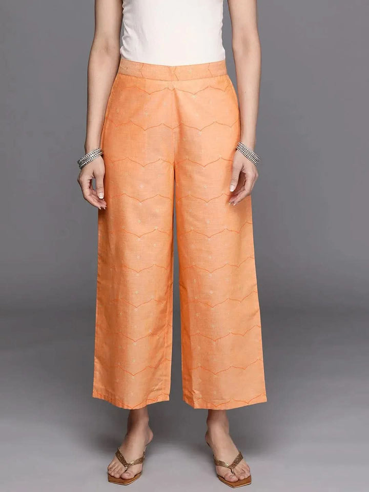 Orange Printed Silk Palazzos - Libas