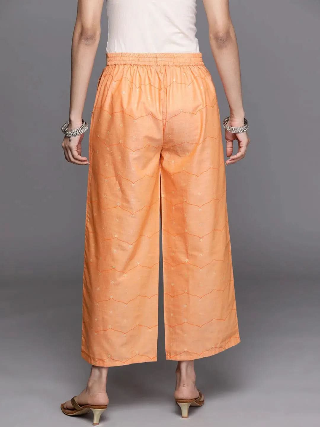 Orange Printed Silk Palazzos - Libas 