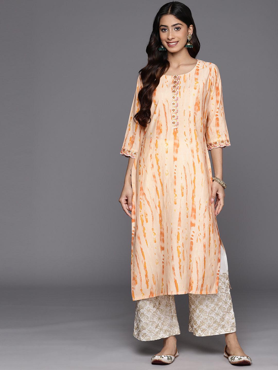 Buy Orange Printed Silk Straight Kurta Online at Rs.879