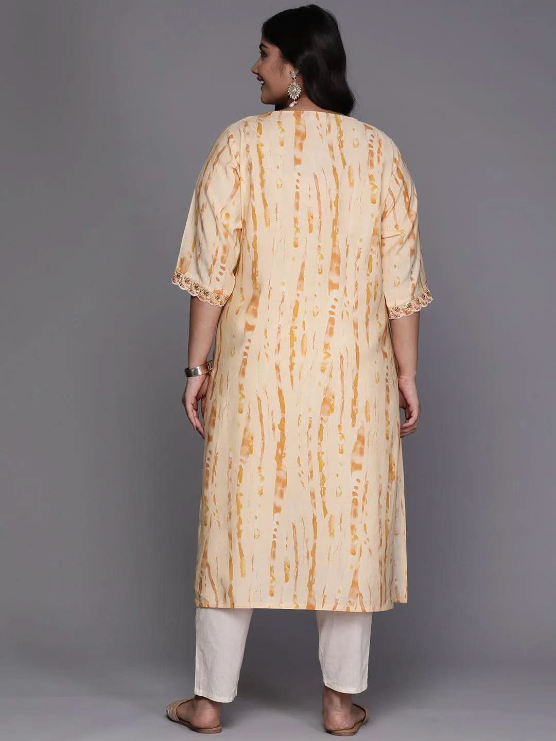 Orange Printed Silk Straight Kurta - Libas 